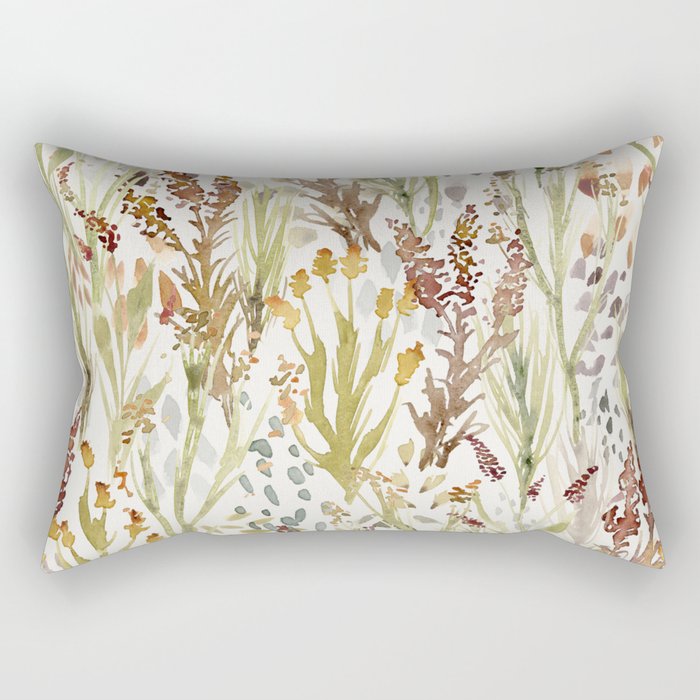 Watercolor Wildflowers and Weeds Rectangular Pillow