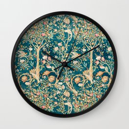 William Morris Vintage Melsetter Teal Blue Green Floral Art Wall Clock