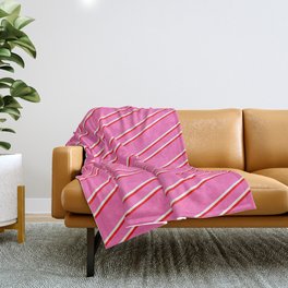 [ Thumbnail: Hot Pink, Mint Cream & Red Colored Lines/Stripes Pattern Throw Blanket ]