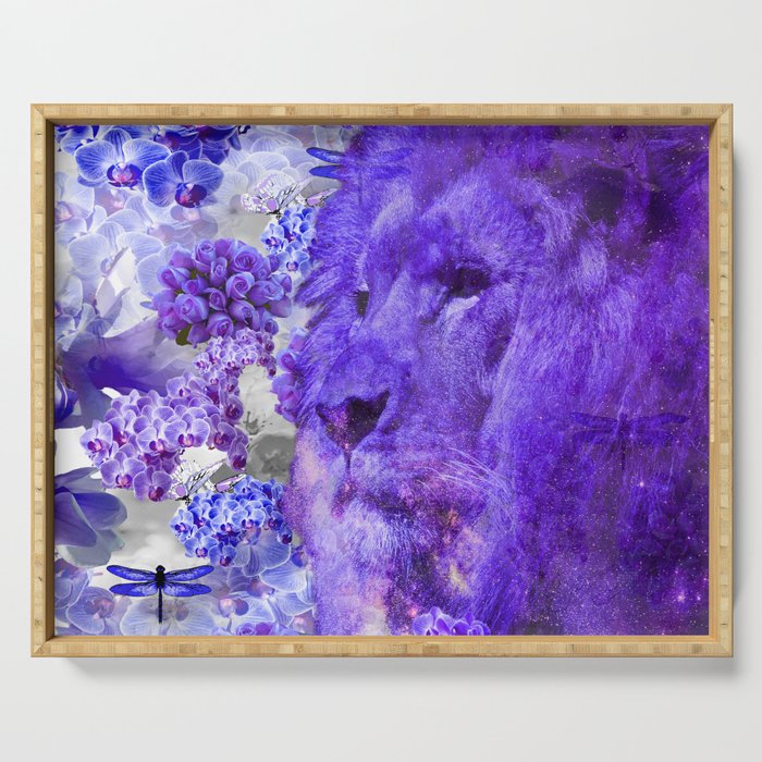 LION AND ORCHIDS  PURPLE AND BLUE FANTASY DREAM Serving Tray