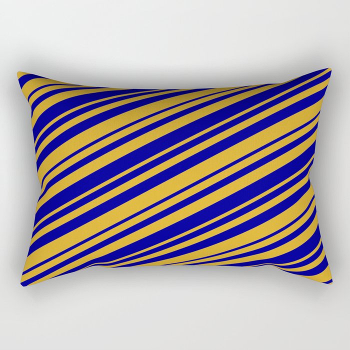 Goldenrod & Dark Blue Colored Lined/Striped Pattern Rectangular Pillow