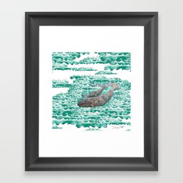 Mama + Baby Gray Whale in Ocean Clouds Framed Art Print