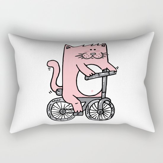 Cute pink cat riding the bike Rectangular Pillow