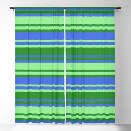 [ Thumbnail: Forest Green, Royal Blue & Light Green Colored Striped Pattern Blackout Curtain ]
