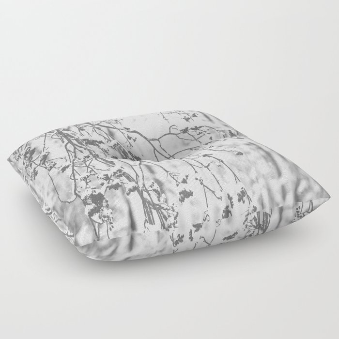 Cloudy Day In The Forest B&W Snowy Rowan Branches With Berries  Floor Pillow