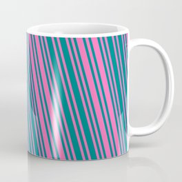 [ Thumbnail: Hot Pink and Teal Colored Pattern of Stripes Coffee Mug ]