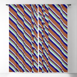[ Thumbnail: Aquamarine, Light Gray, Blue, and Sienna Colored Striped/Lined Pattern Blackout Curtain ]