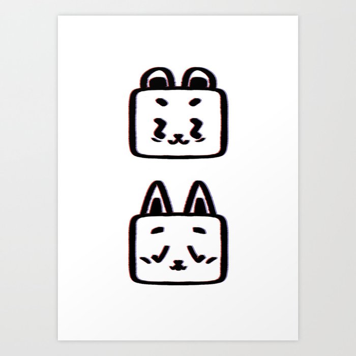 Animals Pattern Graphic Bear And Cat Illustration White Background Art Print
