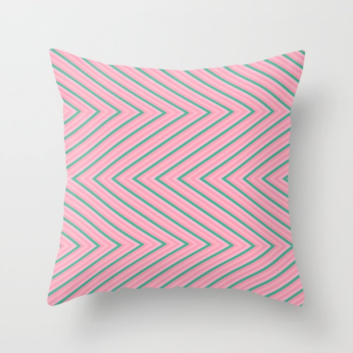 Chevron Stripes Green and Pink Throw Pillow