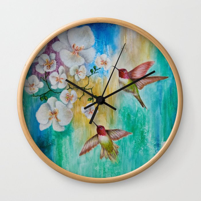 orchids and hummingbirds Wall Clock