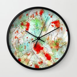 A Splash of Koi Wall Clock | Water, Fish, Nature, Painting, Watercolor, Sea, Koi, Ink, Seacreature, Swimming 