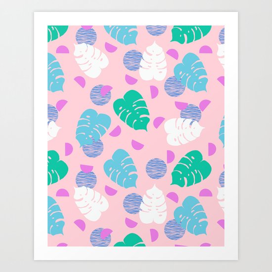Monstera leaf house plant abstract modern print neon pink pastel summer vacation palm springs Art Print