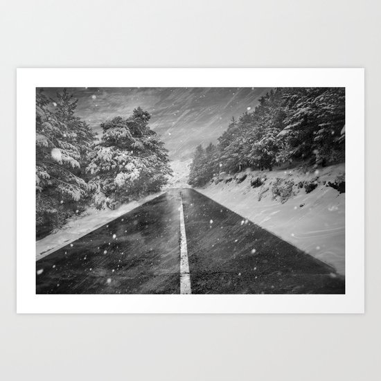 "Snowstorm in the road" At the mountains Art Print