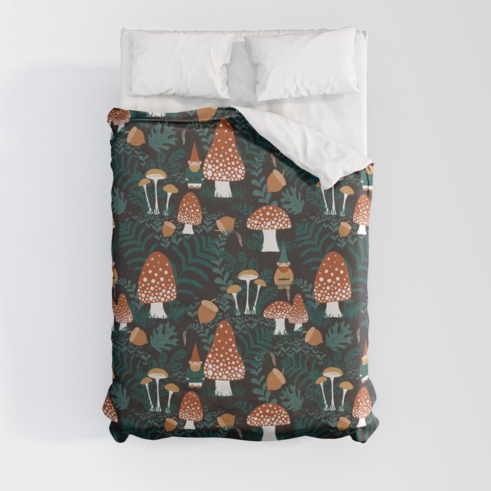 Mushroom Forest Gnomes Duvet Cover