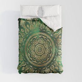 Elegant Gold Green Mandala Floral Comforter