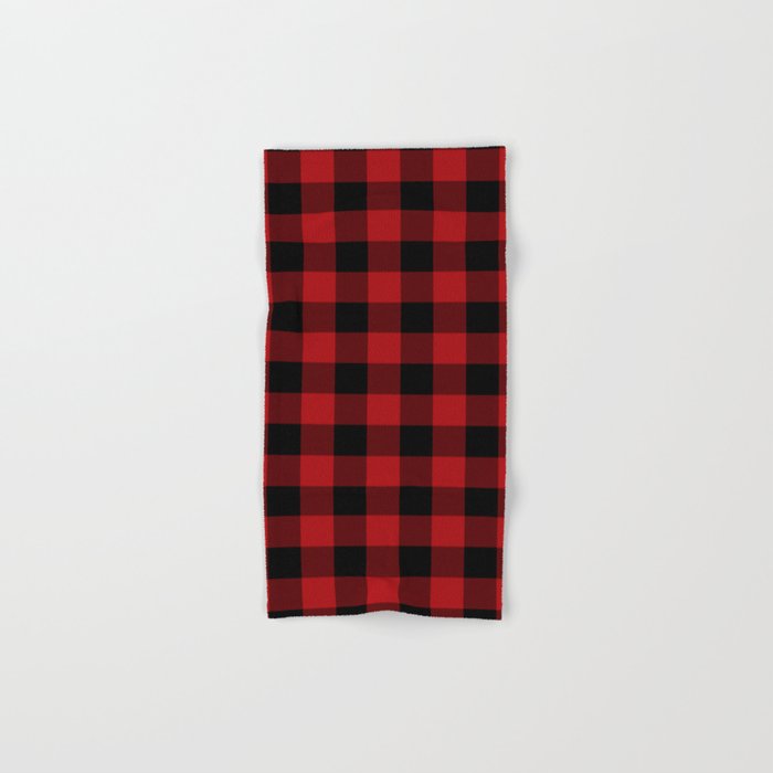Red Black Buffalo Plaid Hand Bath Towel by Christyne Society6