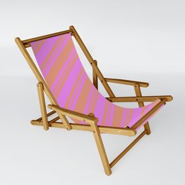 [ Thumbnail: Violet and Dark Salmon Colored Striped/Lined Pattern Sling Chair ]