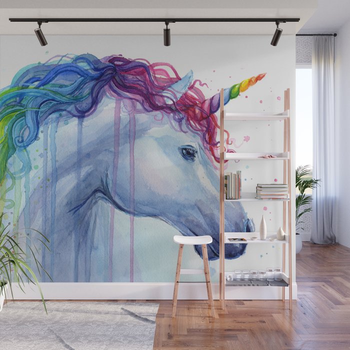 Magical Rainbow Unicorn Wall Mural by Olechka Society6