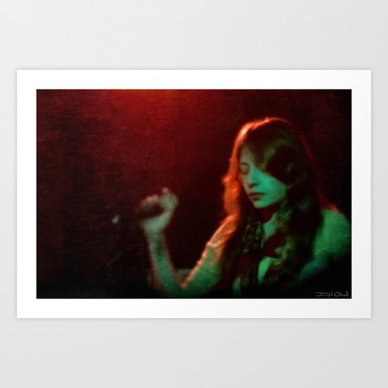 Woman Vocalist Singing in Neon Light Art Print