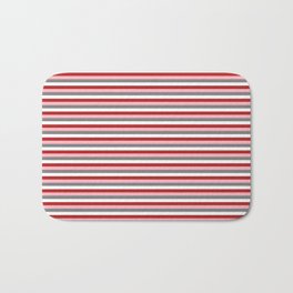 [ Thumbnail: Gray, White, Red, and Light Pink Pattern of Stripes Bath Mat ]