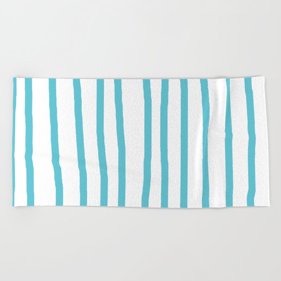 Simply Drawn Vertical Stripes in Seaside Blue Beach Towel