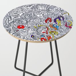 Pattern Doddle Hand Drawn  Black and White Colors Street Art Side Table