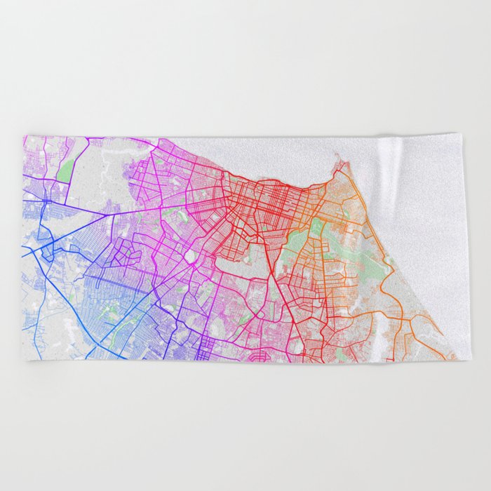 Fortaleza City Map of Ceara, Brazil - Colorful Beach Towel