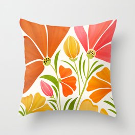 Spring Wildflowers Floral Illustration Throw Pillow