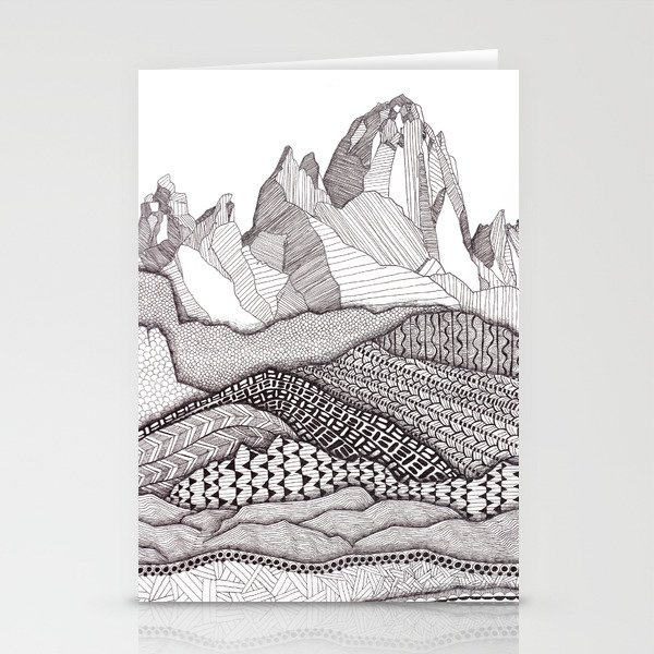 Patterns on Patagonia / Black and White Mountain Drawing / Abstract Mountain Landscape Stationery Cards