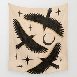 Black birds flying with the Moon Wall Tapestry