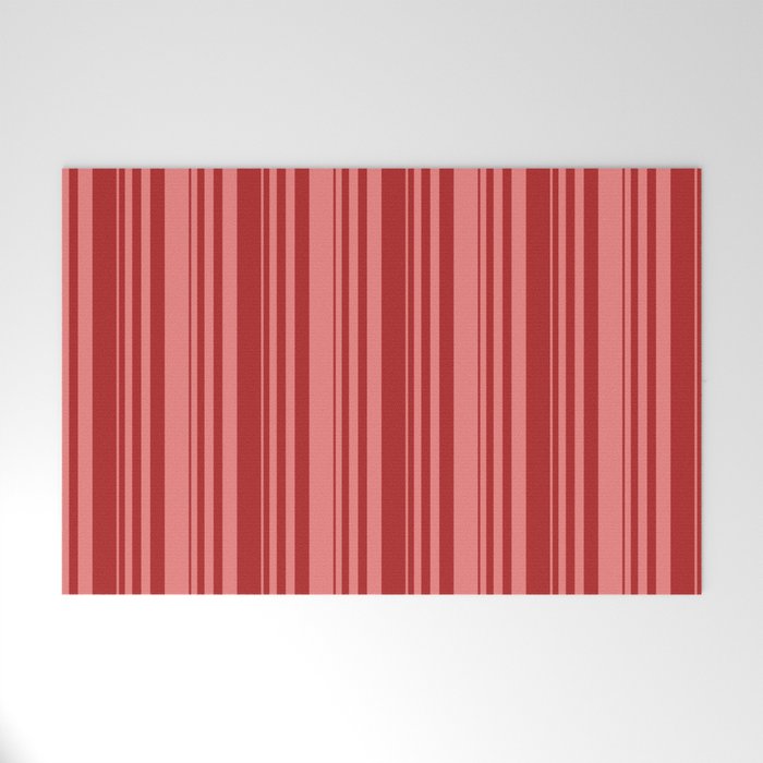 Red and Light Coral Colored Striped/Lined Pattern Welcome Mat