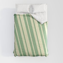 [ Thumbnail: Dark Sea Green and Light Yellow Colored Striped/Lined Pattern Comforter ]