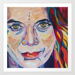 Fille Du Feu Art Print | Music, Girl, Painting, Beauty, Eyes, Acrylic, Love, People, Colourful, Portrait 