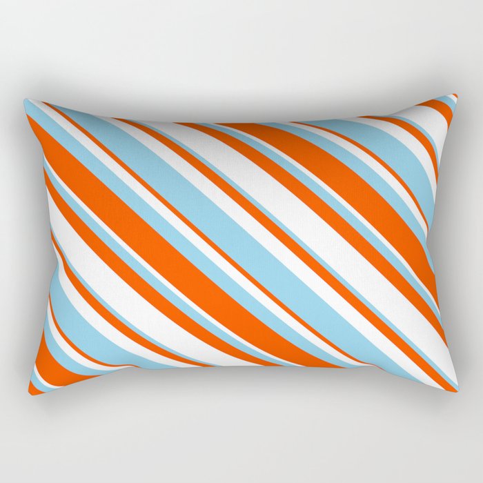 Sky Blue, Red & White Colored Stripes/Lines Pattern Rectangular Pillow