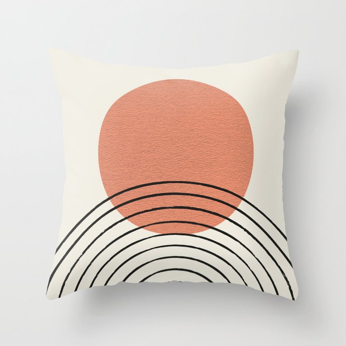 Orange Sun Mid-Century Full Throw Pillow