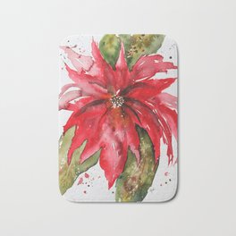 Bright Red Poinsettia Watercolor Bath Mat | Jodimckinney, Holiday, Red, Painting, Watercolor, Flower, Mckinnex2Designs, Xmas, Poinsettia, Christmas 