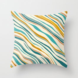  Teal and Gold Ocean Stripes Throw Pillow
