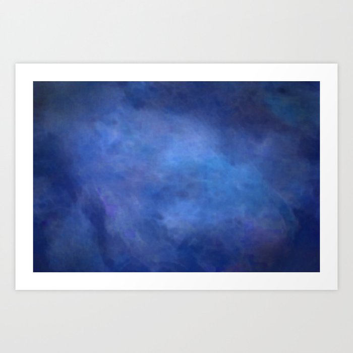 Abstract Soft Watercolor Gradient Ombre Blend 2 Deep Dark Blue and Light Blue Art Print