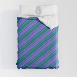 [ Thumbnail: Medium Slate Blue & Teal Colored Lined/Striped Pattern Duvet Cover ]
