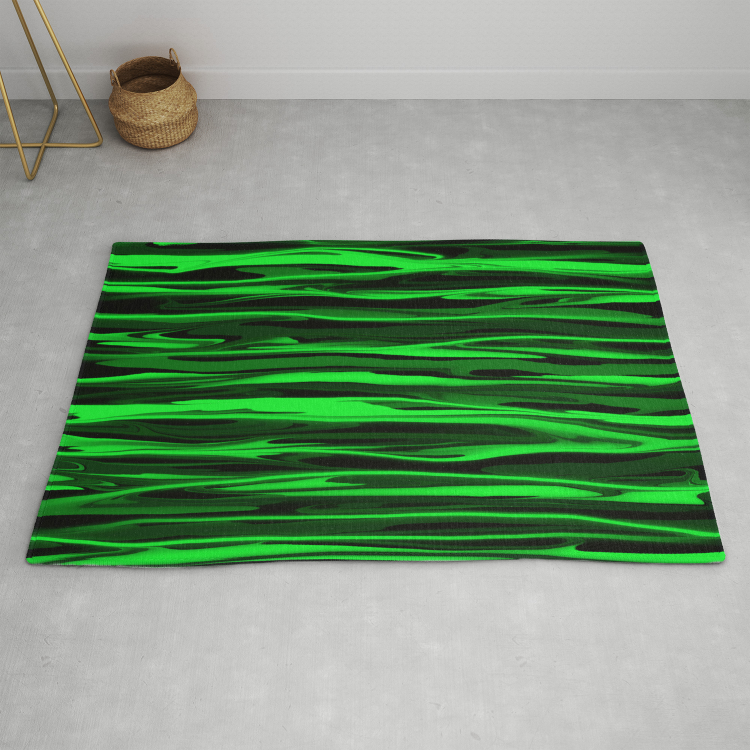 Lime Green And Black Stripes Rug By, Bright Green Rug
