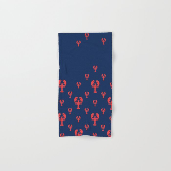 Lobster Squadron on navy background. Hand & Bath Towel