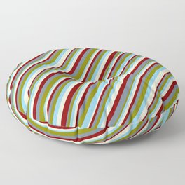 [ Thumbnail: Maroon, Slate Gray, Green, Light Sky Blue, and Light Yellow Colored Stripes/Lines Pattern Floor Pillow ]