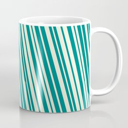[ Thumbnail: Teal & Beige Colored Lined/Striped Pattern Coffee Mug ]