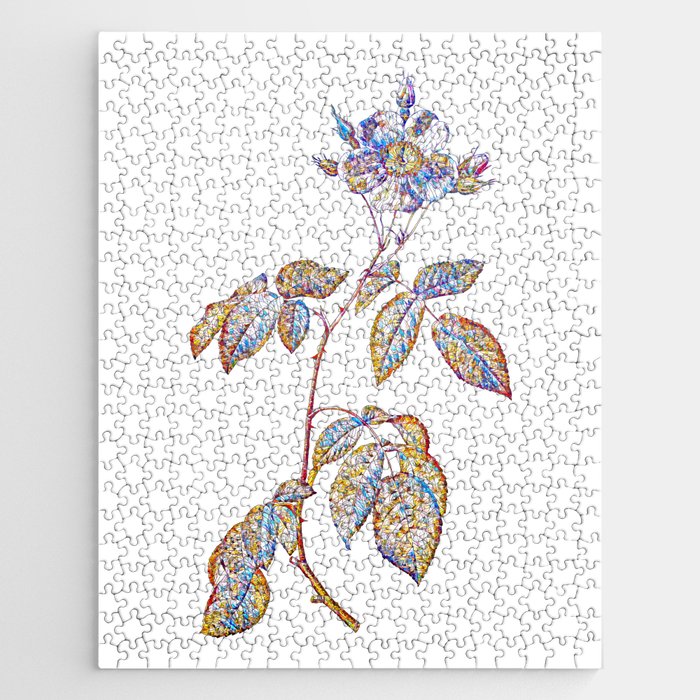 Floral Big Leaf Climbing Rose Mosaic on White Jigsaw Puzzle