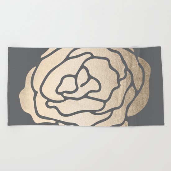 Rose in White Gold Sands on Storm Gray Beach Towel