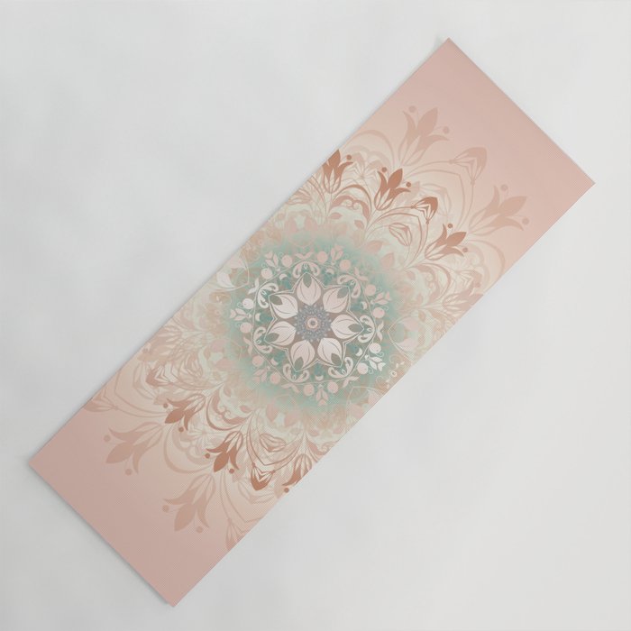 Rose Gold Blush Mint | Floral Mandala Yoga Mat