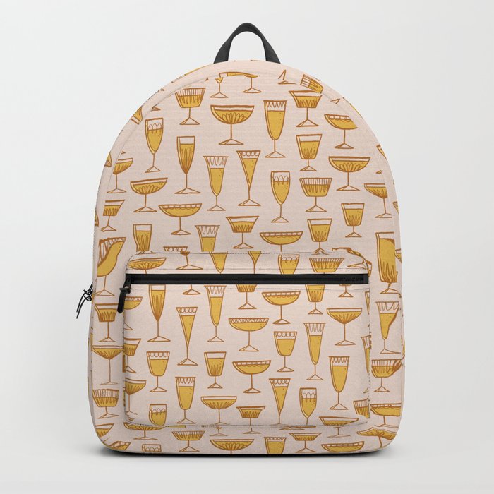 Retro Midcentury-Inspired Champagne Glasses on Blush Pink Backpack