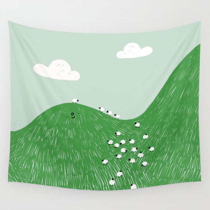 a hill full of sheep Wall Tapestry