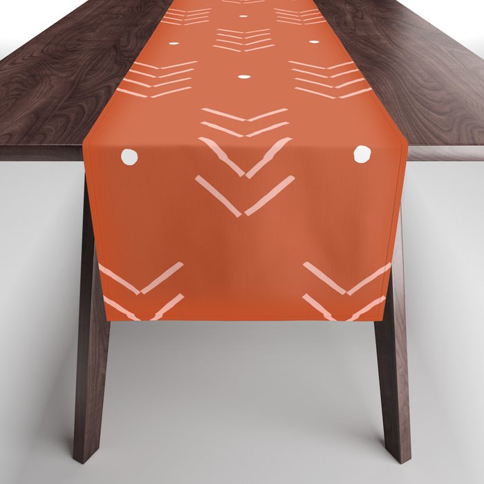 Arrow Lines Geometric Pattern 7 in Rust and Rose Gold Table Runner