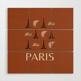 Paris Eiffel Tower Retro Modern Art Decor Illustration Boho Brown Chocolate Tones Wood Wall Art